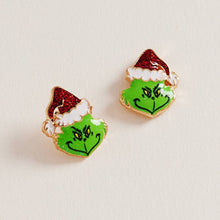 Load image into Gallery viewer, Glitter Christmas Green Monster Face Post Earrings