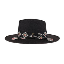 Load image into Gallery viewer, Aztec Trim Band Vegan Fabric C.C Panama Hat - HEATHER BLACK