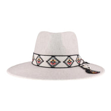 Load image into Gallery viewer, Aztec Trim Band Vegan Fabric C.C Panama Hat - OATMEAL