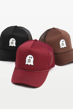Load image into Gallery viewer, Halloween Coffee Ghost heat transferred on Trucker Hat
