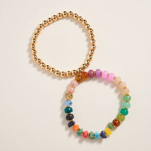 Mixed Marble Ombre CCB Beaded 2PC Stretch Bracelet