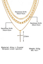 Load image into Gallery viewer, Plated Cross Pendant Multi Layer Stacked Chains Necklace
