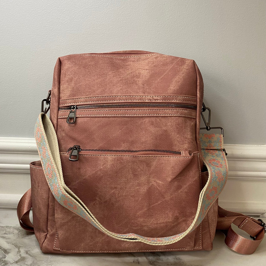 Blush Suede Brook Backpack + Pouch