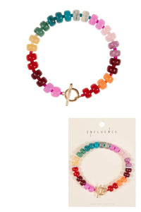 Flat Round Resin Bead Ombre Mixed Stretch Bracelet
