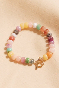 Flat Round Resin Bead Ombre Mixed Stretch Bracelet