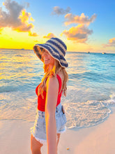 Load image into Gallery viewer, Broad Striped Paper Straw Hand Crochet C.C Bucket Hat
