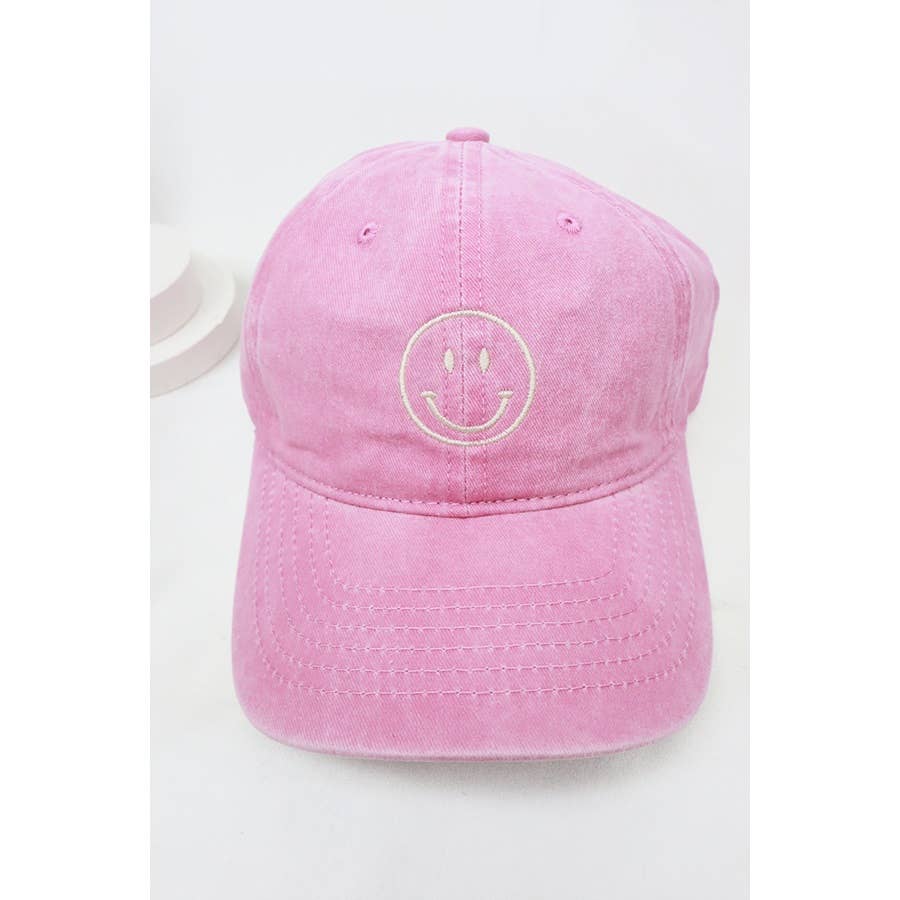 Smile Face Embroidered Washed Baseball Cap