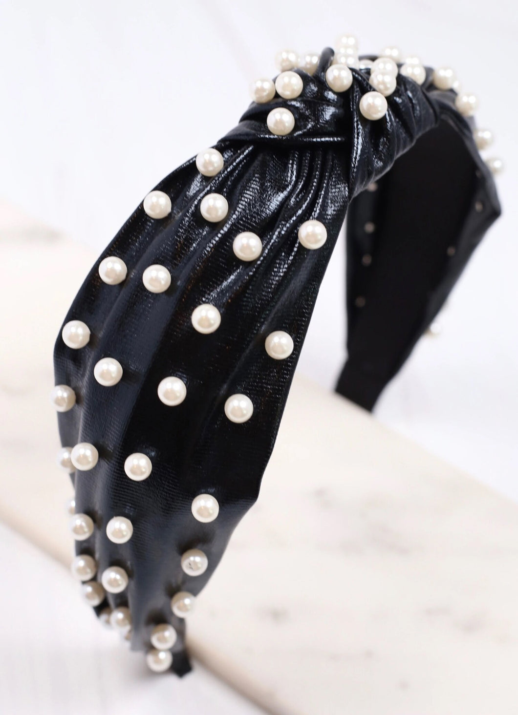 Abbie Pearl Studded Headband - Black