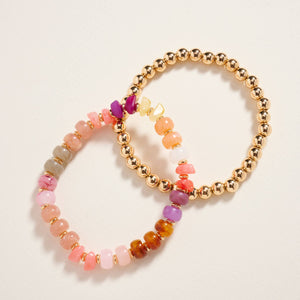 Mixed Marble Ombre CCB Beaded 2PC Stretch Bracelet