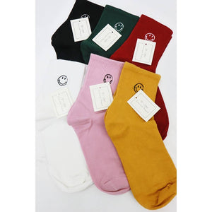 Solid Smiley Embroidered All Year Long Socks
