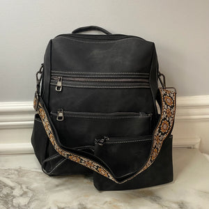 Black Suede Brook Backpack + Pouch