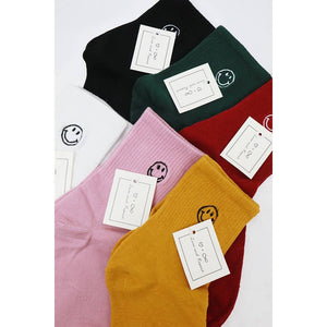 Solid Smiley Embroidered All Year Long Socks