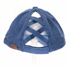 Load image into Gallery viewer, DOORBUSTER Corduroy Criss Cross High Pony CC Ball Cap
