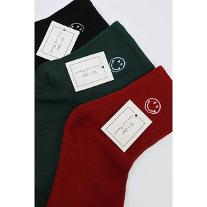 Solid Smiley Embroidered All Year Long Socks