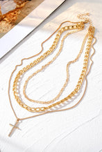 Load image into Gallery viewer, Plated Cross Pendant Multi Layer Stacked Chains Necklace
