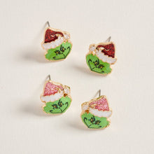 Load image into Gallery viewer, Glitter Christmas Green Monster Face Post Earrings
