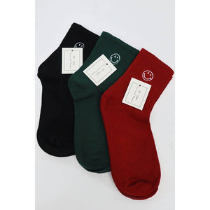 Solid Smiley Embroidered All Year Long Socks