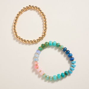 Mixed Marble Ombre CCB Beaded 2PC Stretch Bracelet
