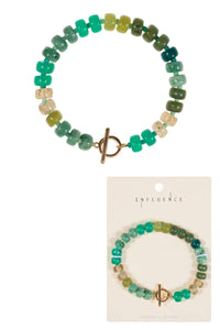Flat Round Resin Bead Ombre Mixed Stretch Bracelet