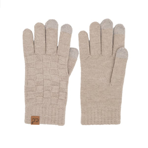 Woven Checkered Texture C.C Gloves - Beige