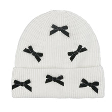 Load image into Gallery viewer, Mini Velvet Bow Cuff C.C Beanie - Ivory/Black
