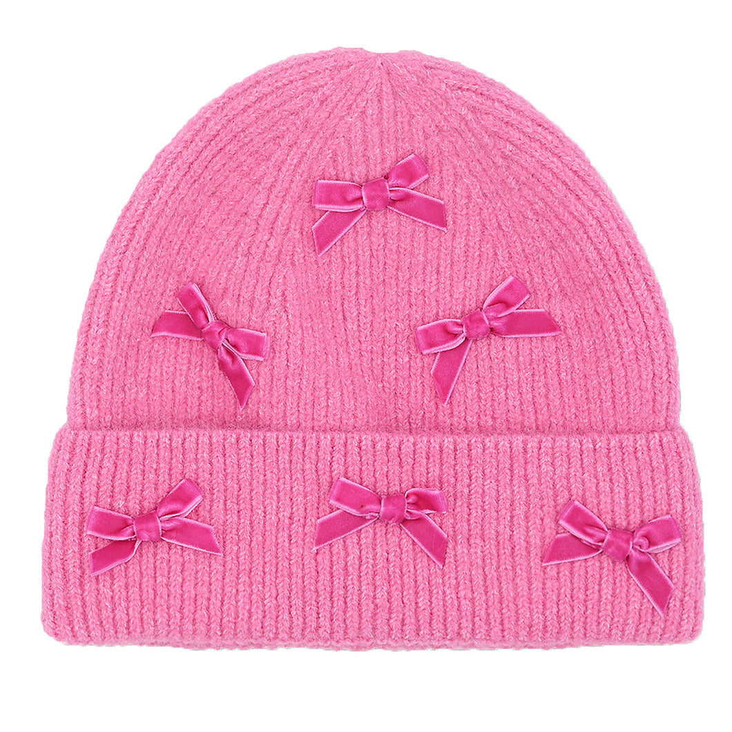 Mini Velvet Bow Cuff C.C Beanie - Pink