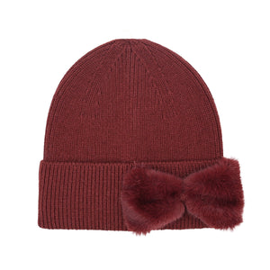 Faux Fur Ribbon C.C Beanie - Burgundy