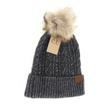 Load image into Gallery viewer, DOORBUSTER!!! Soft Cuff Cable Knit Fur Pom C.C Beanie
