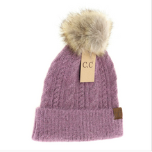 Load image into Gallery viewer, DOORBUSTER!!! Soft Cuff Cable Knit Fur Pom C.C Beanie
