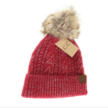 Load image into Gallery viewer, DOORBUSTER!!! Soft Cuff Cable Knit Fur Pom C.C Beanie
