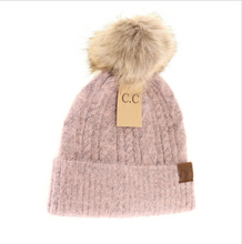 Load image into Gallery viewer, DOORBUSTER!!! Soft Cuff Cable Knit Fur Pom C.C Beanie
