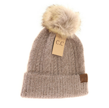 Load image into Gallery viewer, DOORBUSTER!!! Soft Cuff Cable Knit Fur Pom C.C Beanie
