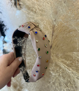Halle Jeweled Headband Taupe