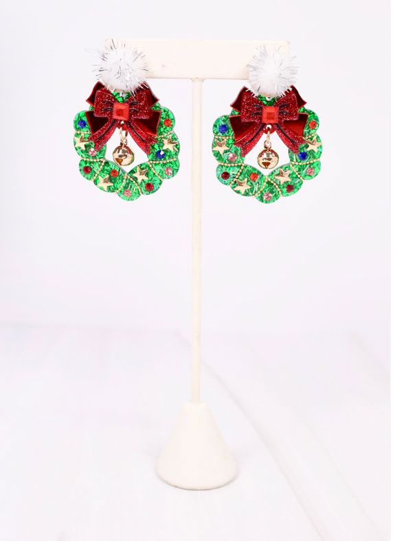 Pom Pom Wreath Earring Green