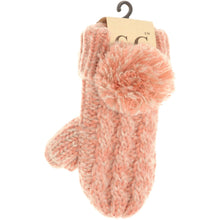 Load image into Gallery viewer, Kids 🧸 CC Multi-Tone Double Pom Fuzzy Lined Mittens
