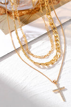 Load image into Gallery viewer, Plated Cross Pendant Multi Layer Stacked Chains Necklace
