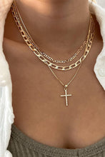 Load image into Gallery viewer, Plated Cross Pendant Multi Layer Stacked Chains Necklace
