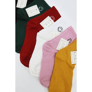 Solid Smiley Embroidered All Year Long Socks