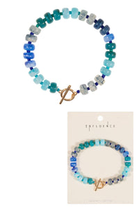 Flat Round Resin Bead Ombre Mixed Stretch Bracelet