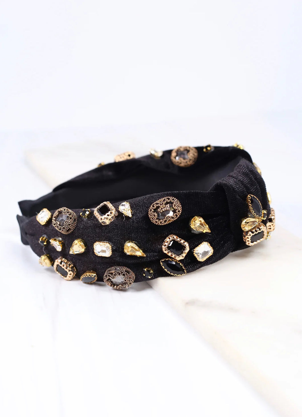 Vanya Vintage Jeweled Headband BLACK