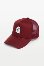 Load image into Gallery viewer, Halloween Coffee Ghost heat transferred on Trucker Hat
