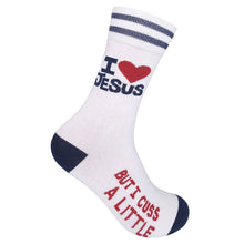 Load image into Gallery viewer, I Love Jesus (But I Cuss) Socks | Funny | Funatic
