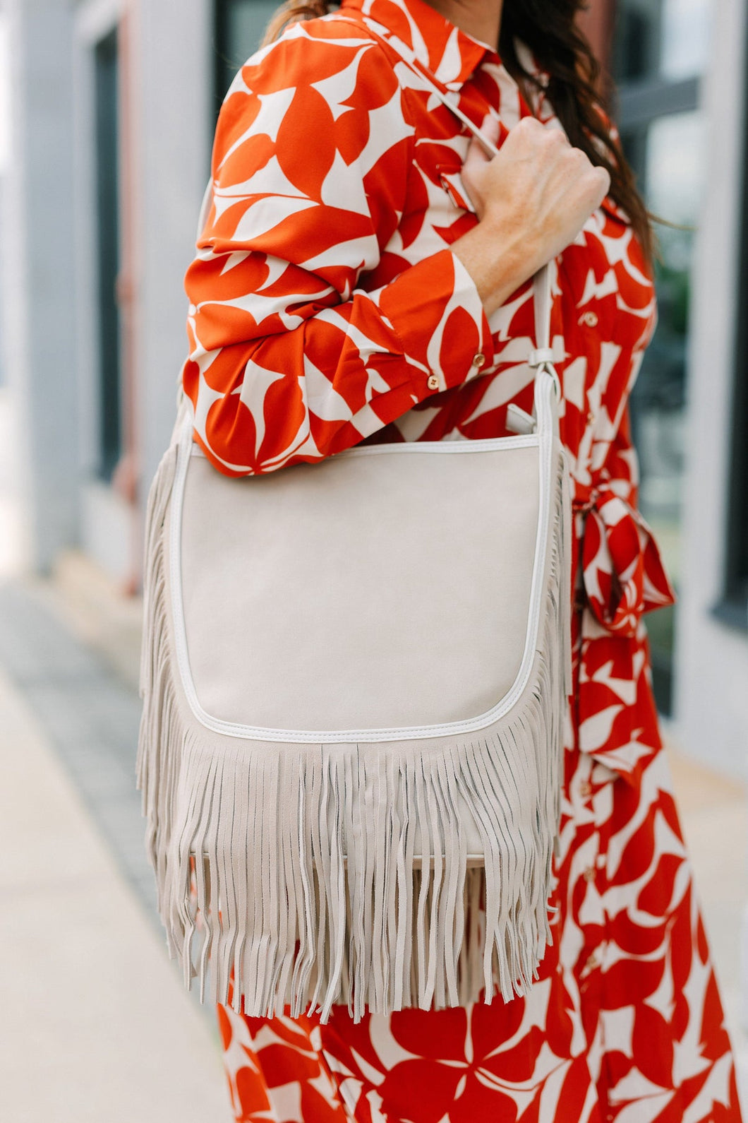 Sawyer Leather Bag with Fringe Ivory