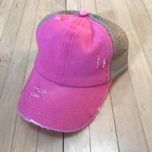 Load image into Gallery viewer, Kids CrissCross High Ponytail Hat, Distressed PINK
