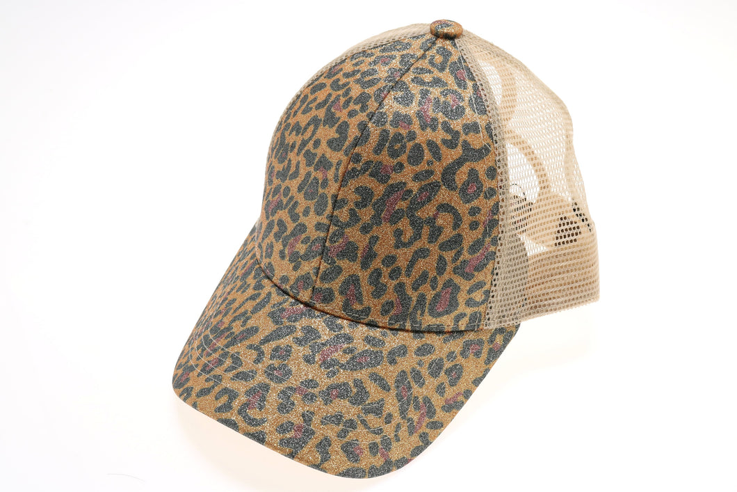 Leopard Glitter HIGH PONY Ball Cap