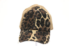 Load image into Gallery viewer, Leopard Distressed HIGH PONY Ball Cap
