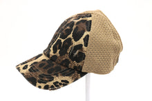 Load image into Gallery viewer, Leopard Distressed HIGH PONY Ball Cap
