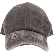 Load image into Gallery viewer, Washed Denim Criss-Cross High Ponytail CC Ball Cap - Black
