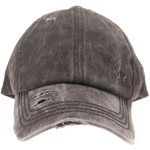 Washed Denim Criss-Cross High Ponytail CC Ball Cap - Black