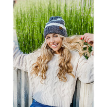 Load image into Gallery viewer, Popcorn Heathered Knit Pom Beanie - Denim
